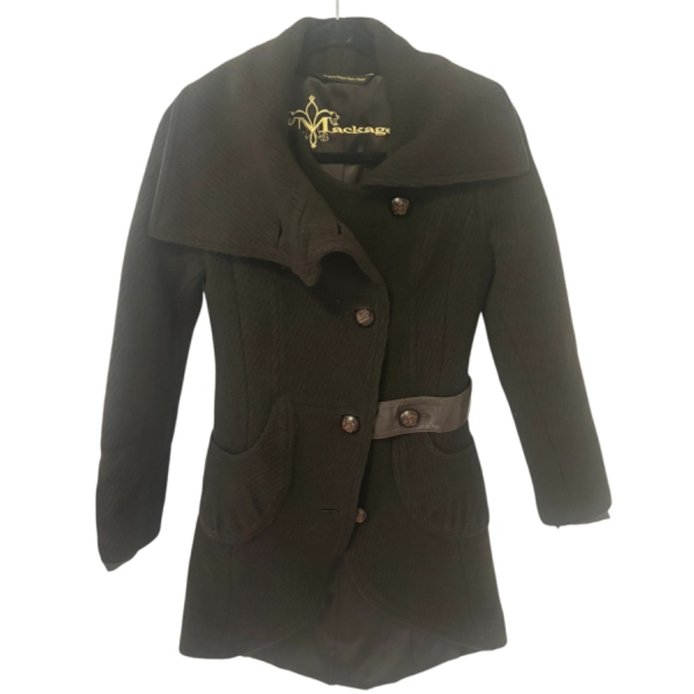 Mackage Dark Brown Mohair & Wool Designer Luxury Double Breasted Coat Sz Small